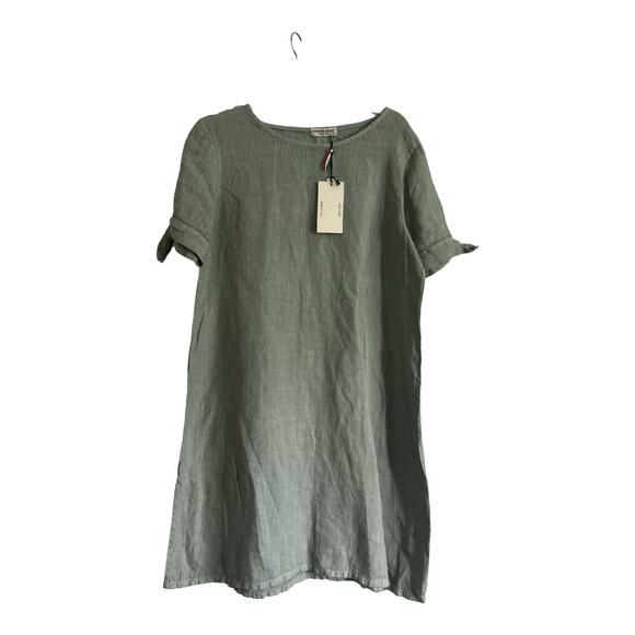 NWT Terzo Millennio 100 % Sage Green Linen Dress, size Large - Picture 1 of 5